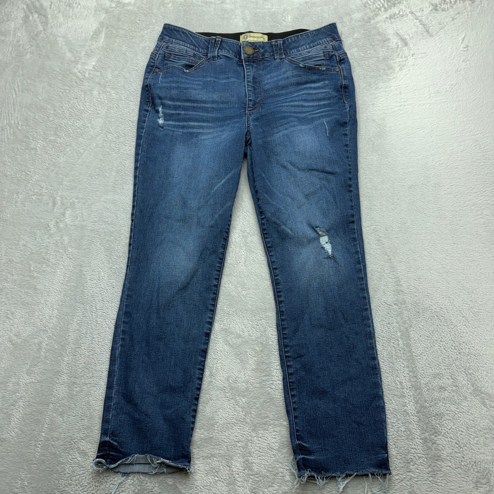 Democracy Ab Technology Straight Leg Jeans Womens 12 Medium Wash Frayed Raw Hem